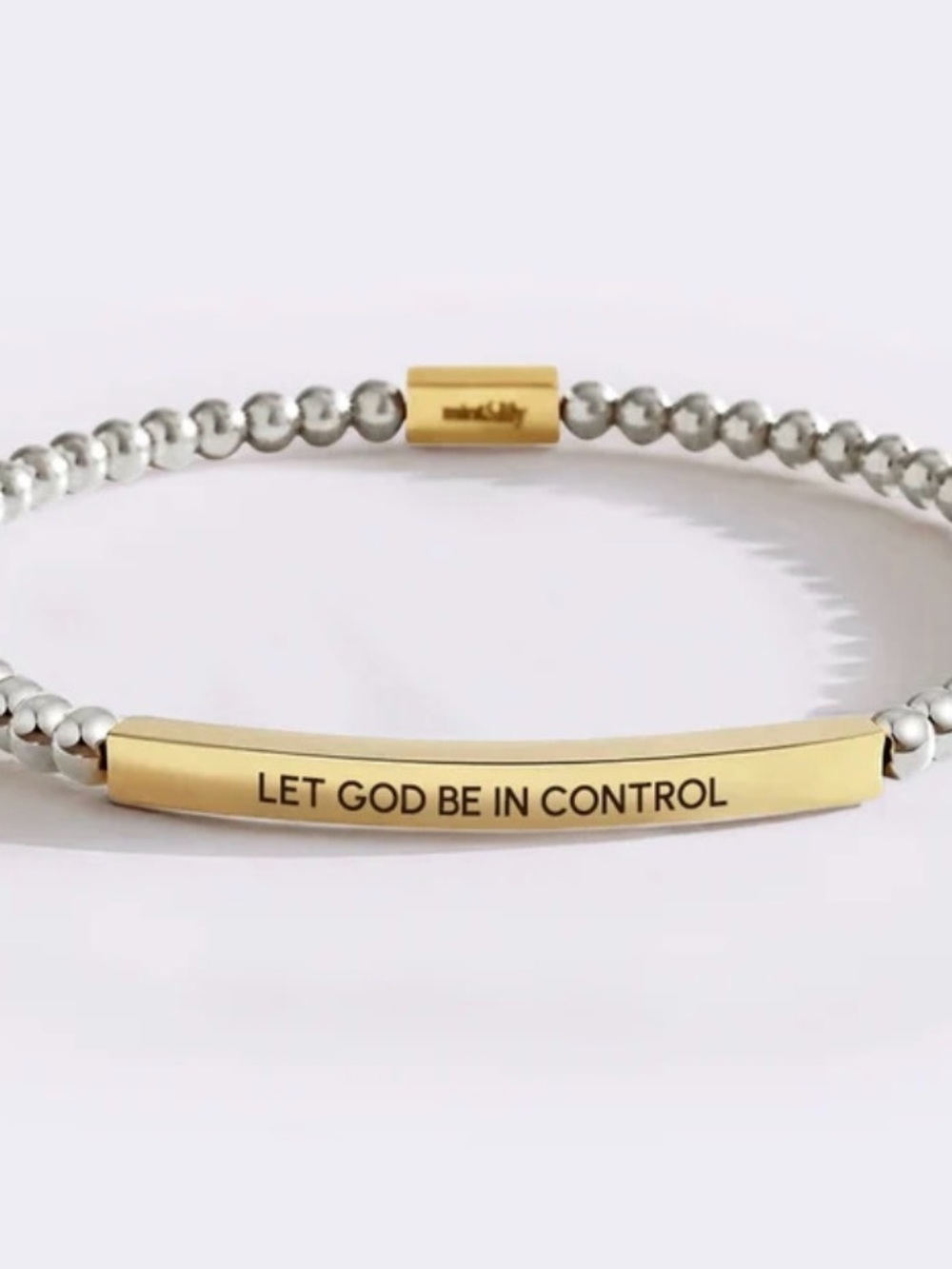 Two-Tone Inspirational Bar Bracelet in Gold and Silver